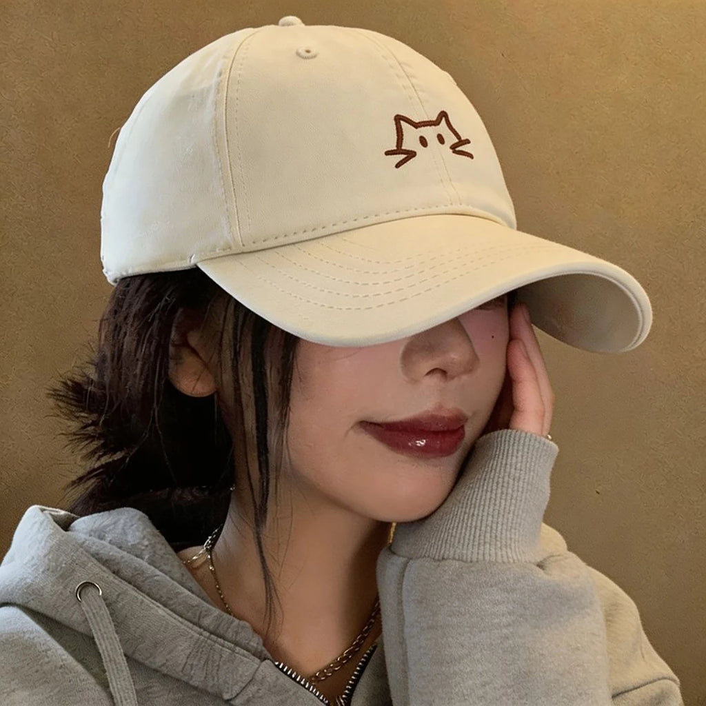 Cute Cat Embroidered Baseball Cap – Unisex Cotton Sun Hat Embroidered Baseball Cap SWANS