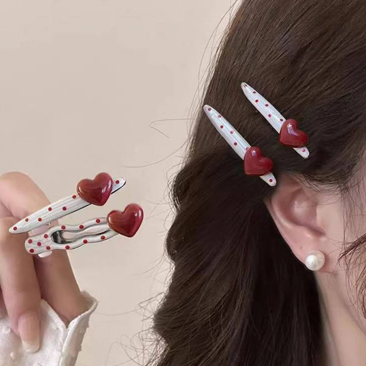 2PCS Red Heart Polka Dot Hair Clips – Cute Girls' Hairpins Hair Clips SWANS