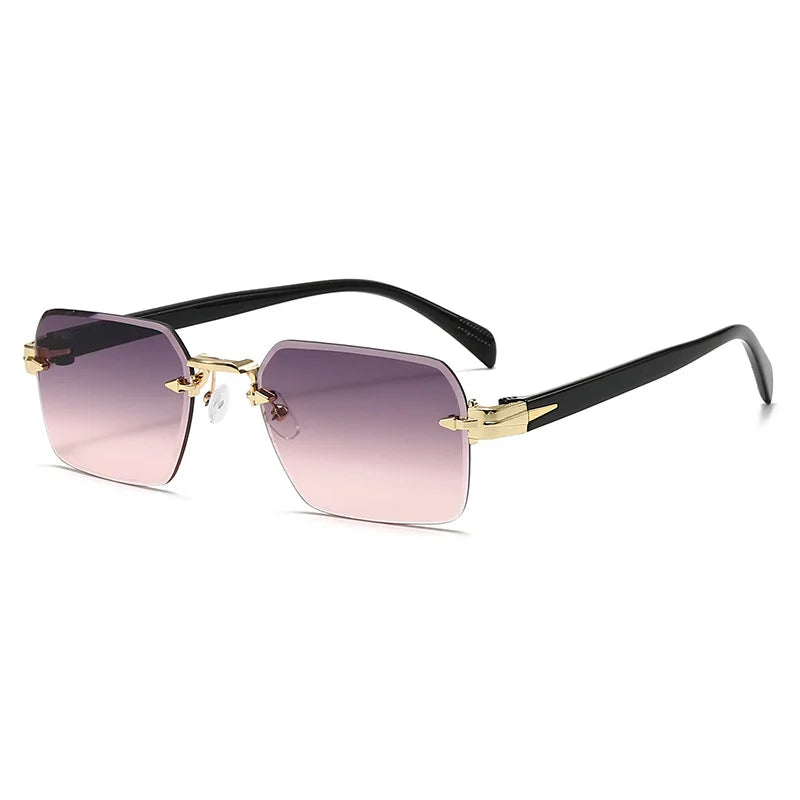 Y2K Rimless Diamond Cut Sunglasses UV400 Unisex Metal Punk Fashion Sunglasses SWANS Purple Pink As the picture