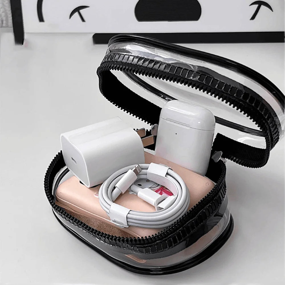 Transparent Zipper Pouch – Jewelry, Coin & Cable Organizer Transparent Zipper Pouch SWANS