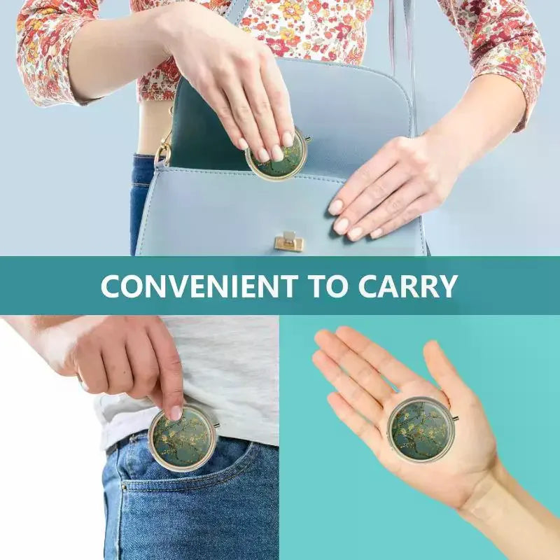 Portable Retro Pill Case with Mirror – 3-Grid Metal Organizer Portable Pill Organizer SWANS