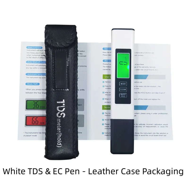 3-in-1 TDS EC Temperature Meter – Backlit LCD Water Tester Water Quality Meter SWANS White Case