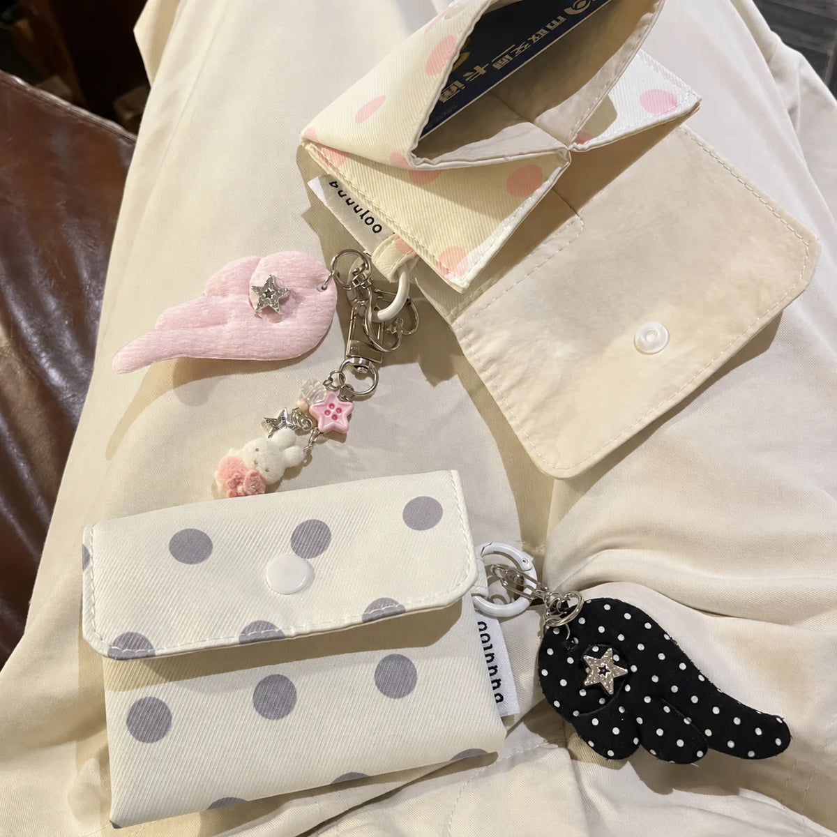 Tri-Fold Canvas Coin Purse & Card Holder with Charm Coin Purse Wallet SWANS