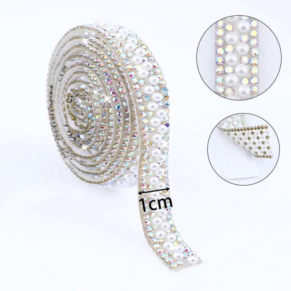 Self-Adhesive Pearl Rhinestone Trim Tape for DIY Crafts Rhinestone Trim Tape SWANS 5-91.44x1 cm