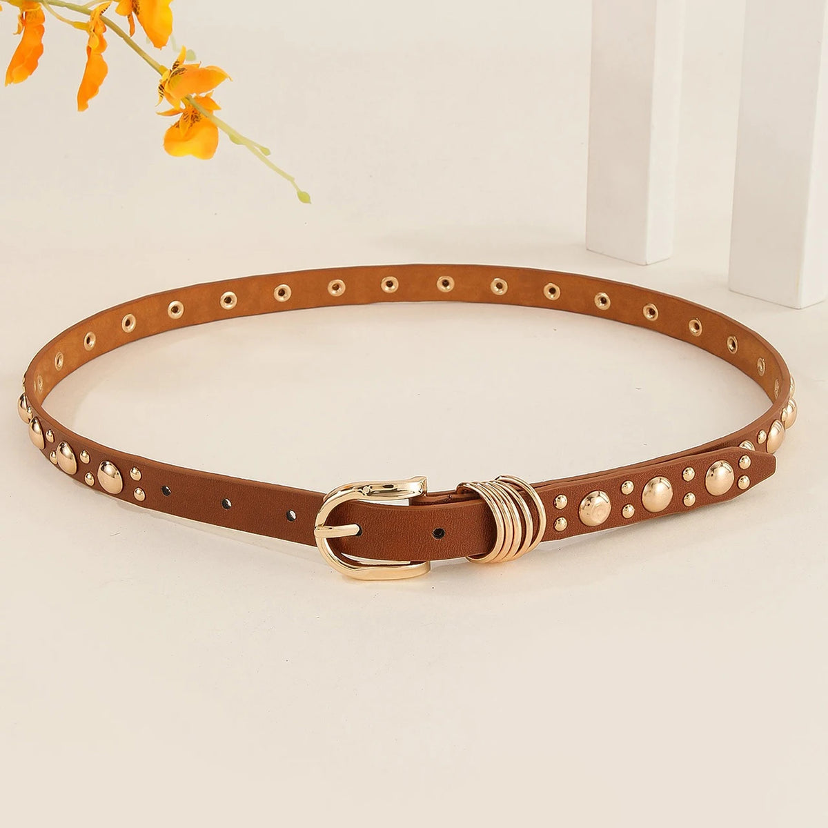 Punk Studded PU Leather Belt for Women – Metal Pin Buckle Women's Fashion Belt SWANS