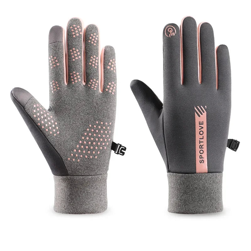Thermal Fleece Winter Cycling Gloves – Windproof & Waterproof Thermal Cycling Gloves SWANS Gray Pink-Women