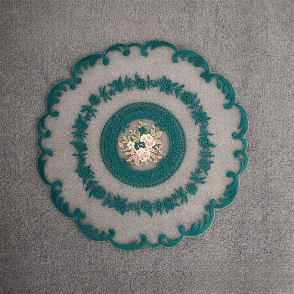 Vintage Lace Embroidered Table Doily – White Round Placemat Lace Table Doily SWANS Green