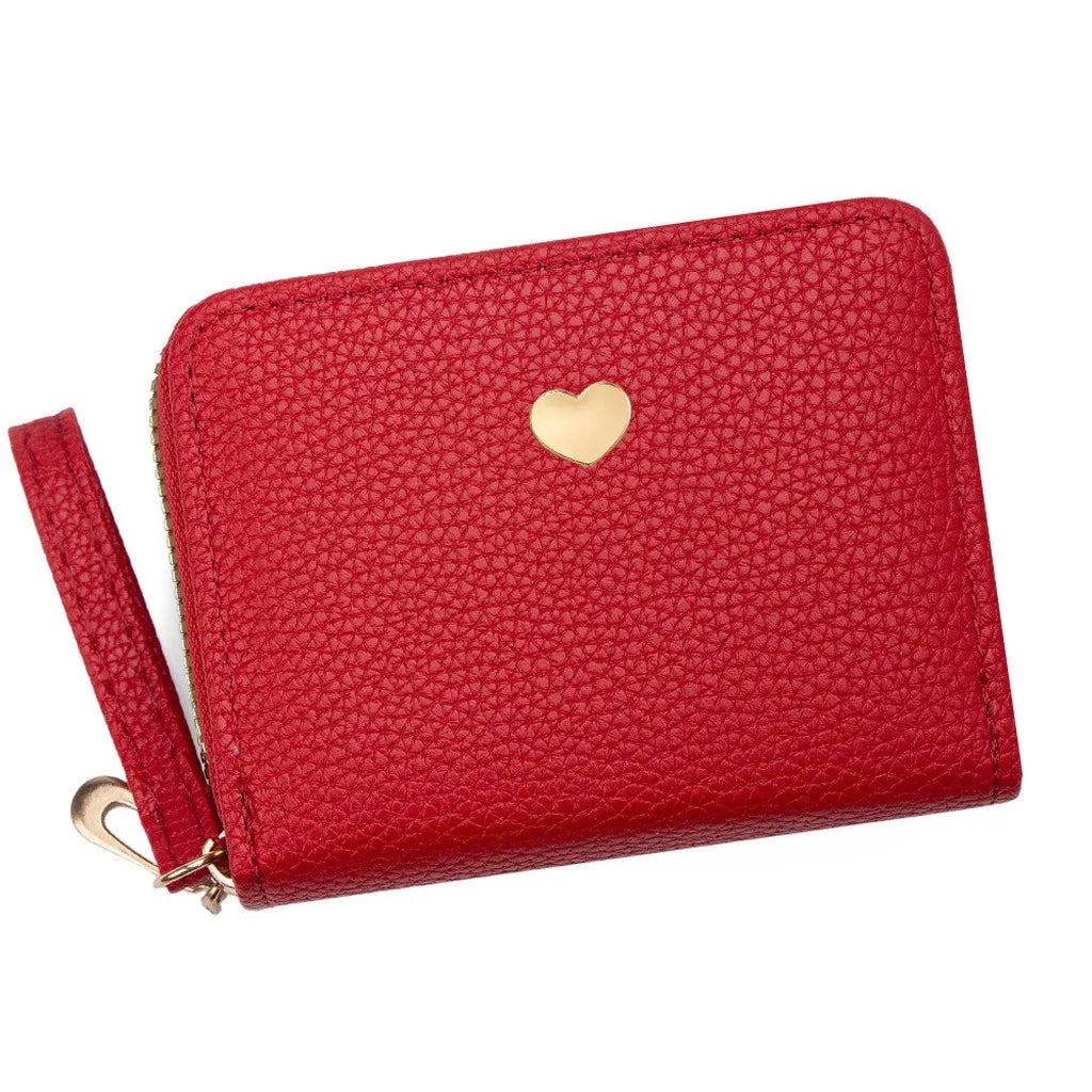 Women's PU Leather Mini Wallet – Dual Zipper & Wrist Strap Mini Leather Wallet SWANS Red
