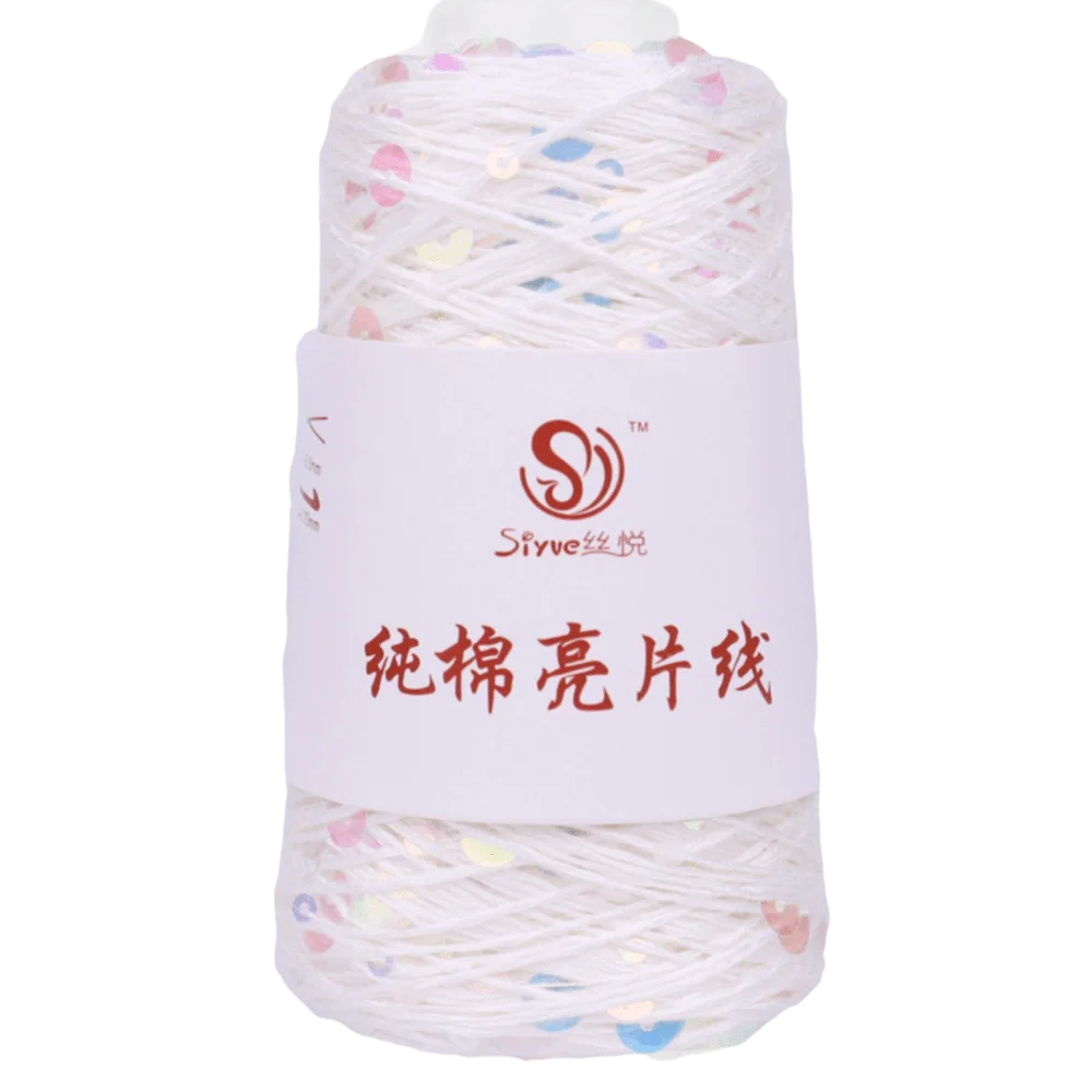 Shiny Sequin Hand Knitting Yarn – Glitter Craft Thread Roll Knitting Yarn SWANS White