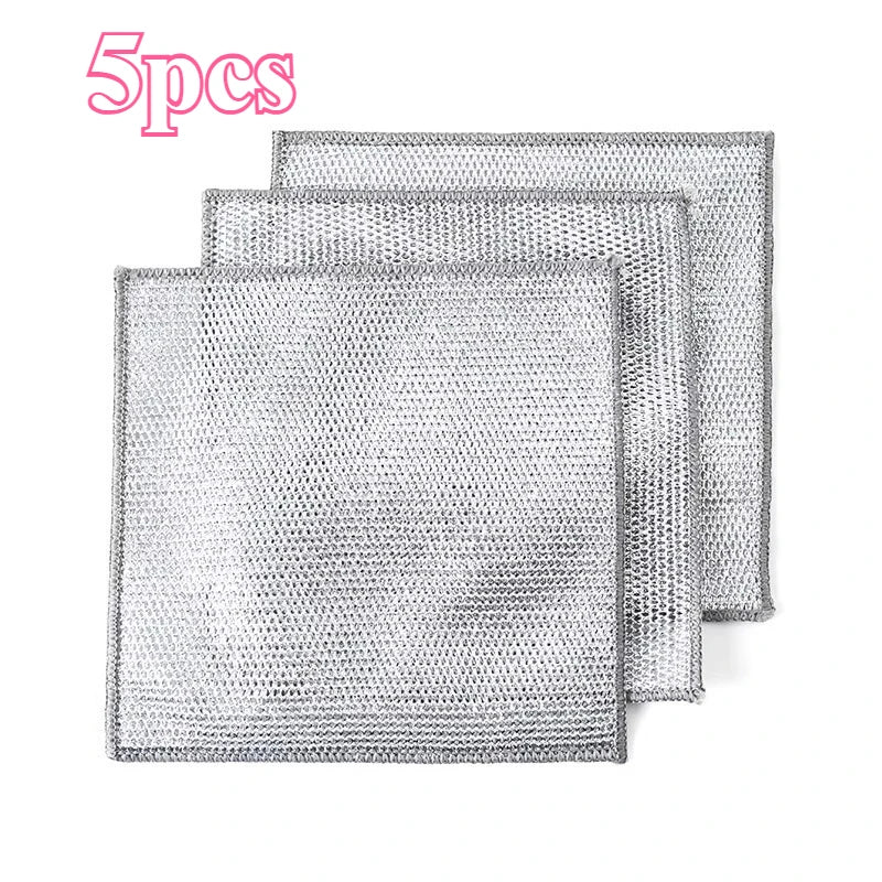 SWANS Steel Wire Dish Cloth – Double-Sided Pot Scrubber Kitchen Scrubber Cloth SWANS silver 5pcs