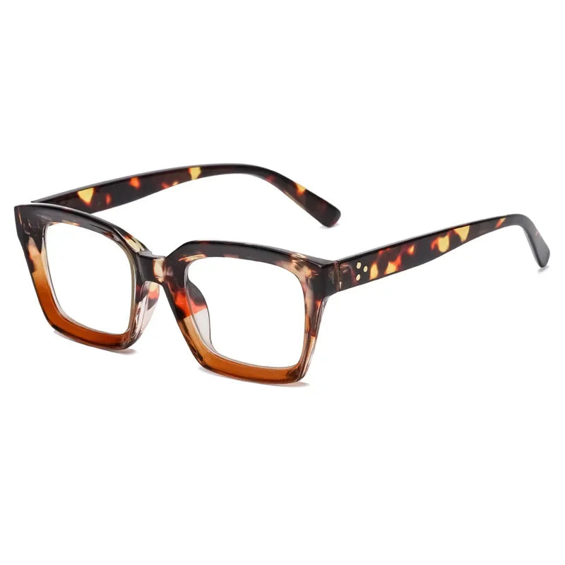 TOYEARN Vintage Square Reading Glasses – Blue Light Blocking Reading Glasses SWANS Leopard Tea +150