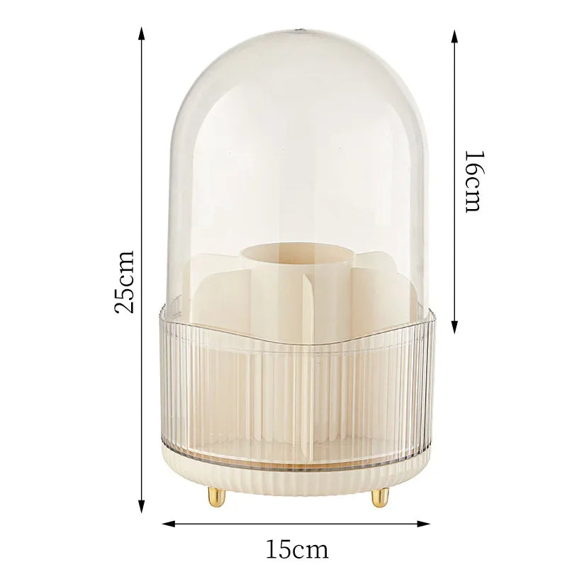 360 Rotating Makeup Brush Holder with Lid – Vanity Organizer Makeup Organizer SWANS Cream S 15x25cm
