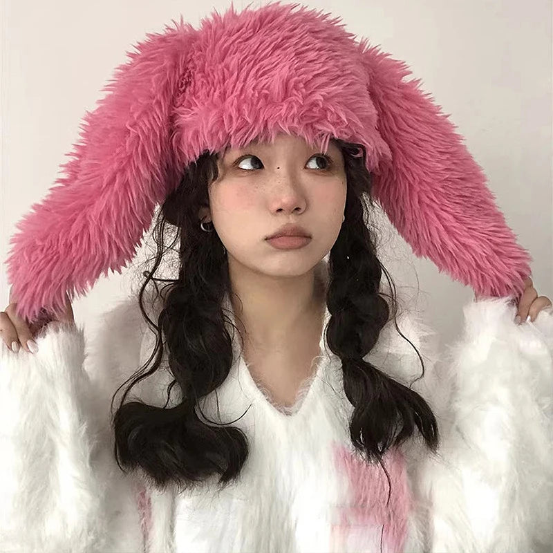 Rabbit Ear Plush Beanie – Women's Fluffy Knitted Winter Hat Winter Beanie Hat SWANS