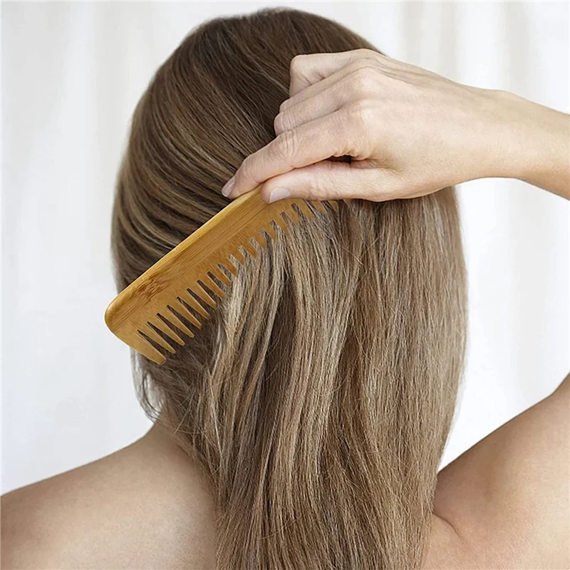 Wide Tooth Bamboo Hair Comb Anti-Static Detangling 3-Pack Bamboo Hair Comb SWANS Photo Color NONE