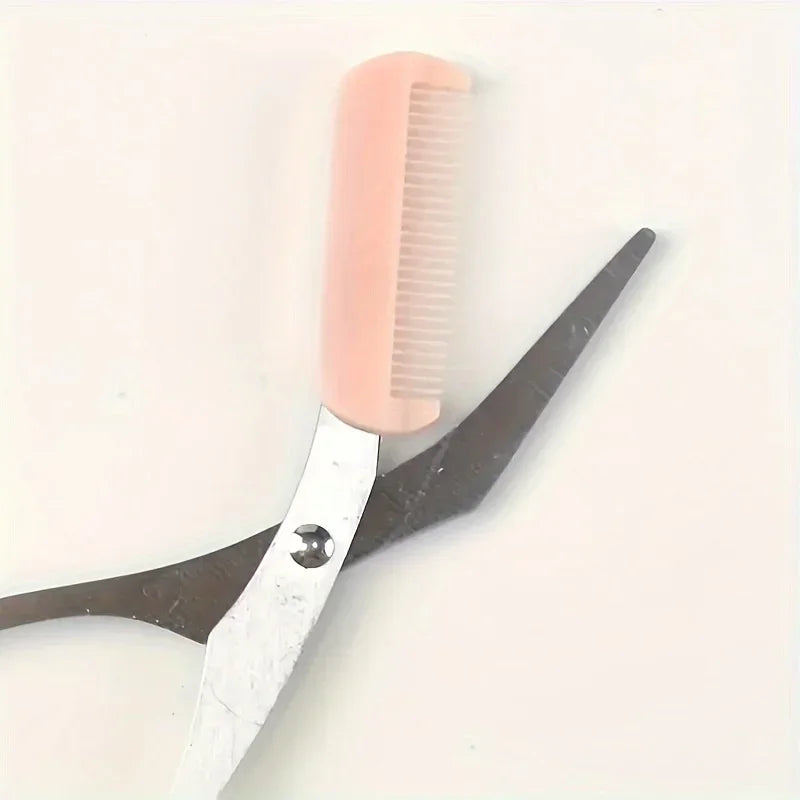 SWANS Pink Eyebrow Scissors with Built-In Comb | Precision Trim Eyebrow Grooming Scissors SWANS