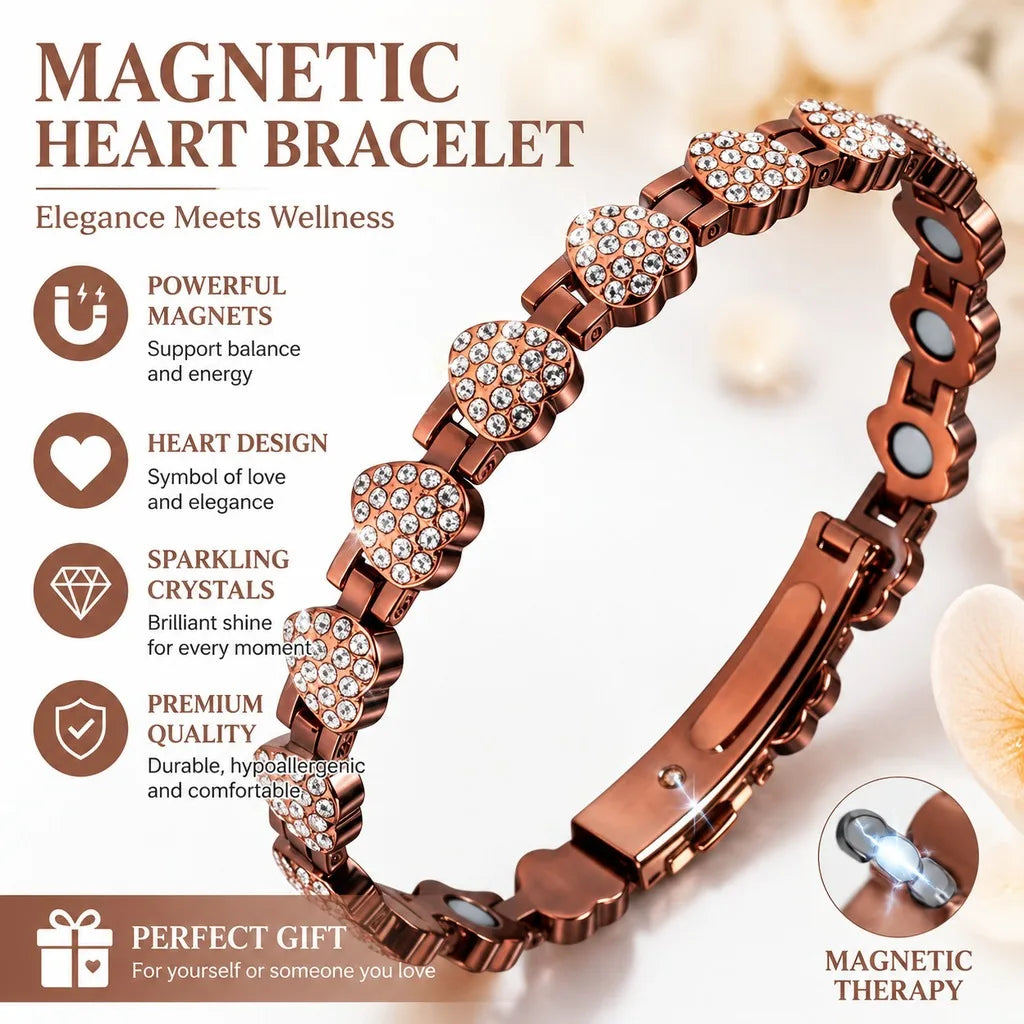 Women's Sparkling Heart Charm Bracelet – Copper & Steel Charm Bracelet SWANS Bronze