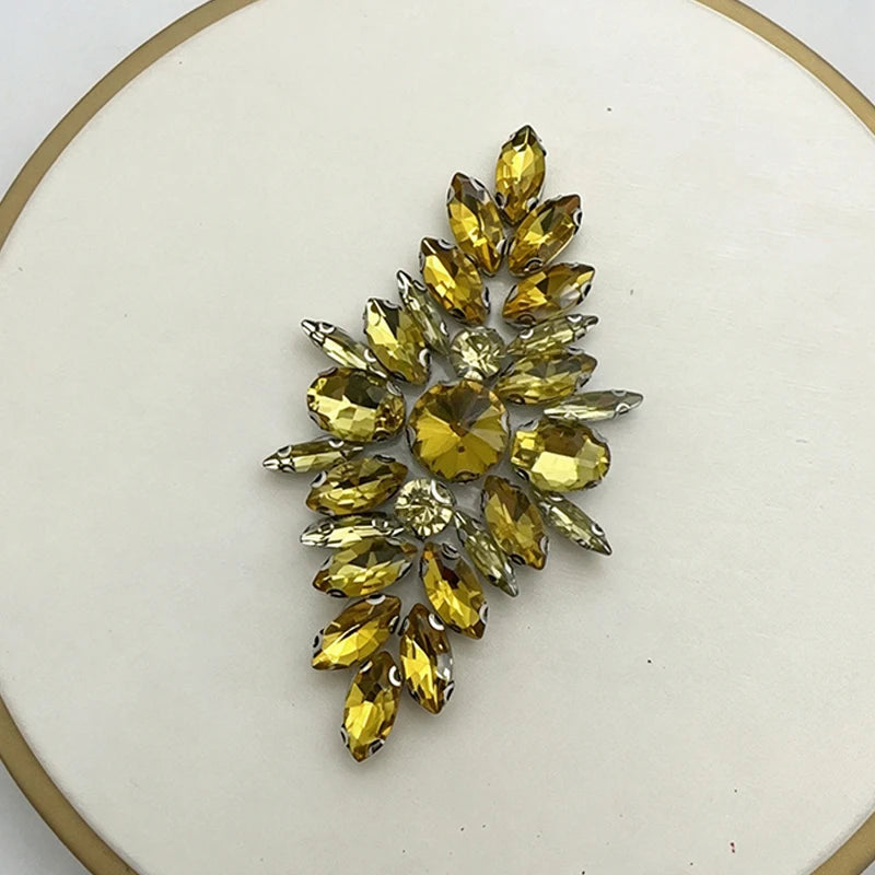 Floral Rhinestone Iron-On Applique – Crystal Beaded Patch Rhinestone Iron-On Patch SWANS A2
