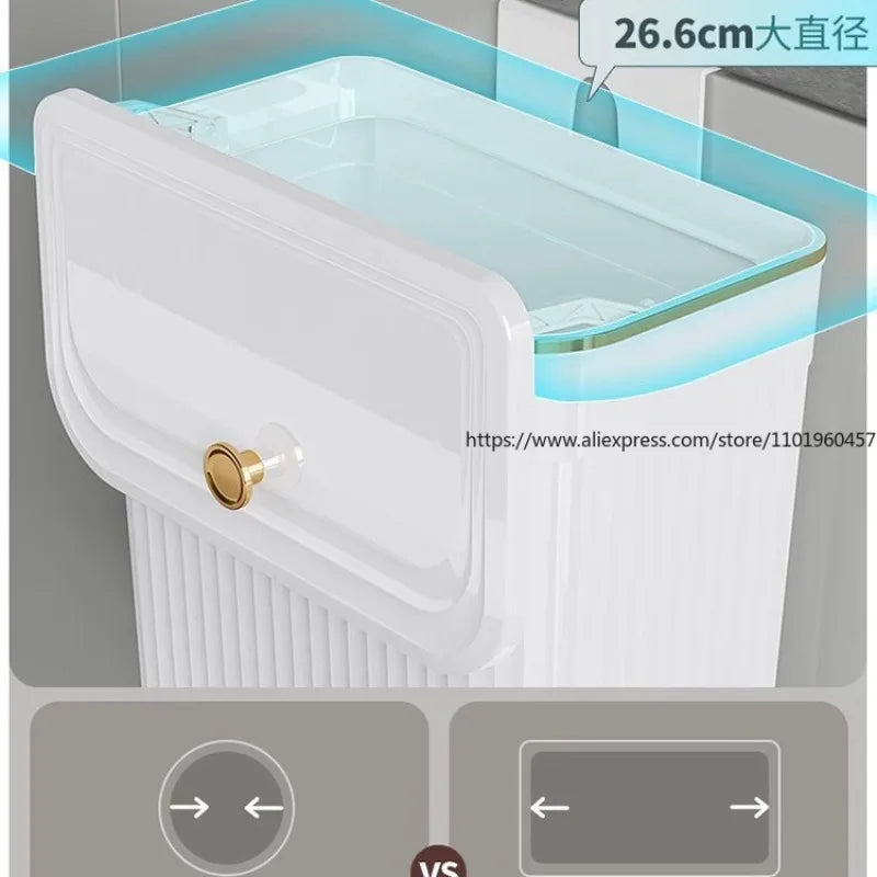 SWANS Wall-Mounted Flip-Lid Trash Can – Kitchen & Bathroom Wall-Mounted Trash Can SWANS