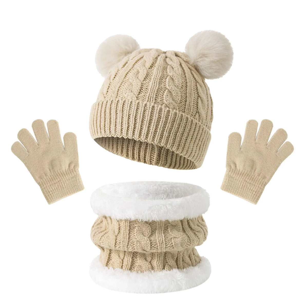 Kids Winter Knit Hat Scarf & Gloves 3-Piece Set Ages 5–12 Kids Winter Accessories SWANS Beige