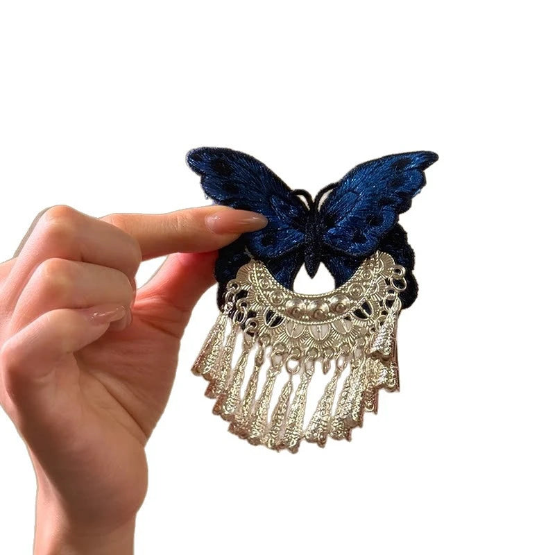 Chinese Embroidered Butterfly Tassel Hair Clip – Hanfu Barrette Hair Barrette Clip SWANS