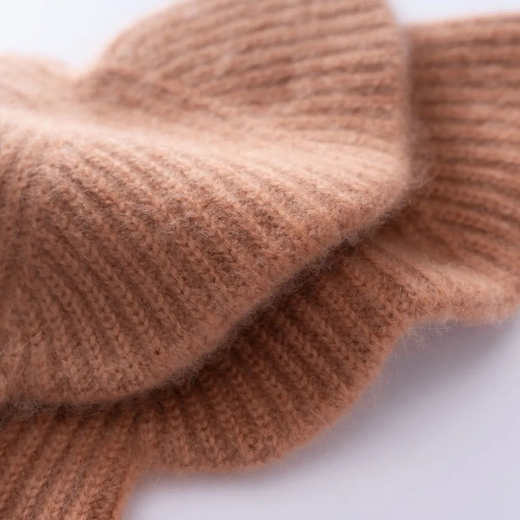 Women's 100% Cashmere Half Finger Gloves – Rib Knit Warm Cashmere Knit Gloves SWANS