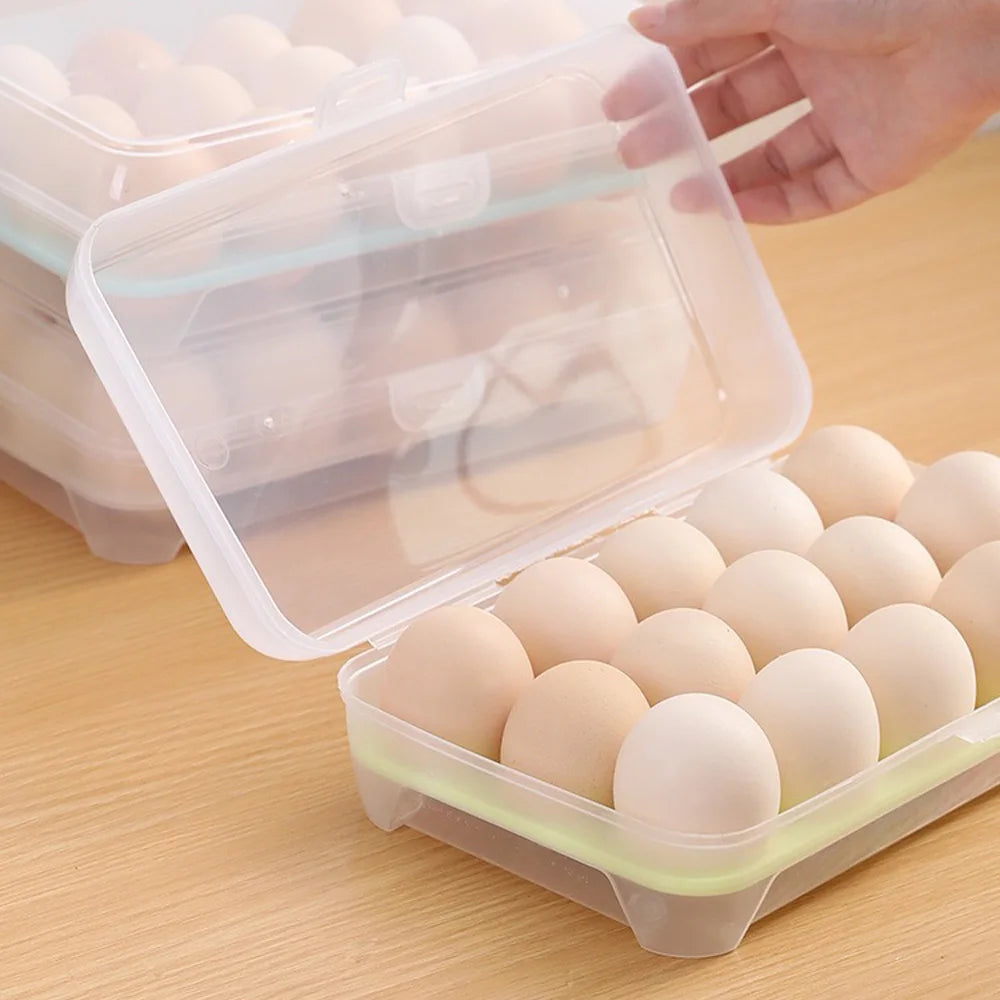 SWANS 15-Grid Stackable Transparent Egg Holder for Fridge Egg Storage Tray SWANS