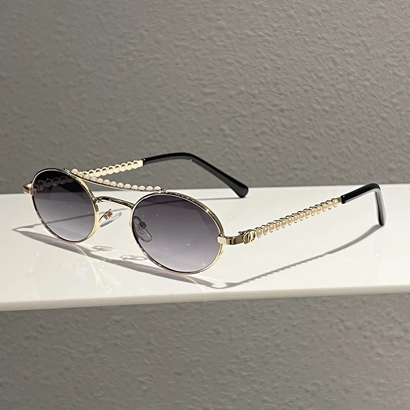 Y2K Punk Oval Sunglasses – Pearl Double Bridge | TOYEARN Fashion Sunglasses SWANS Gradient Gray