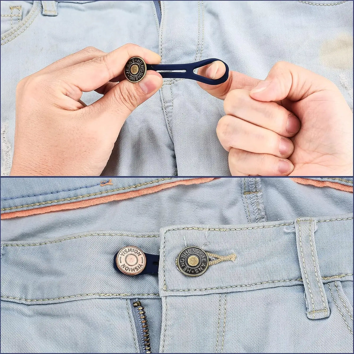 No-Sew Waistband Button Extenders – Metal & Silicone Jeans Fit Waistband Button Extender SWANS