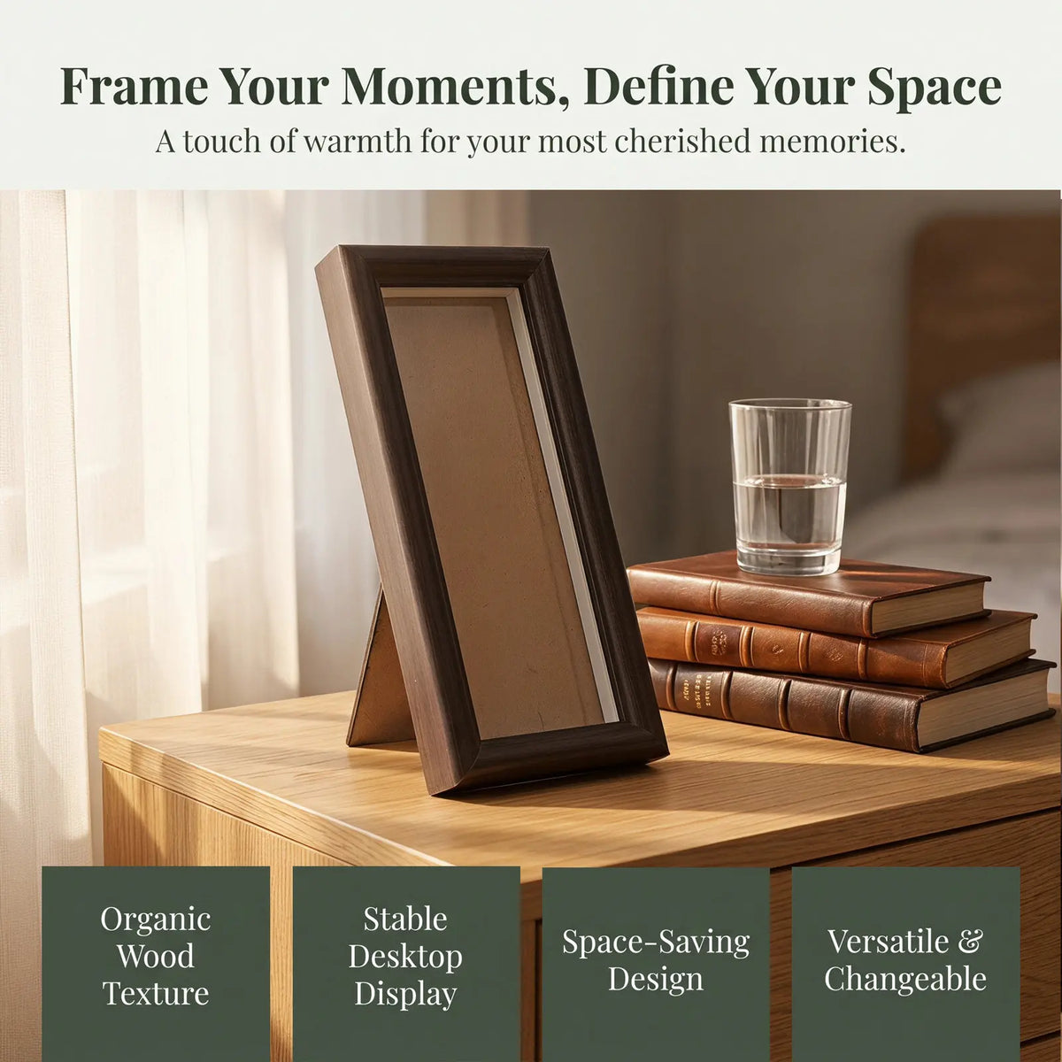 Wooden Desktop Photo Strip Frame 7.9x3.2 with Stand | Desk Display Desktop Photo Frame SWANS