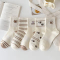 5-Pack Women's Striped Cartoon Cotton Socks – Mid Tube Women's Cotton Socks SWANS B Style one size
