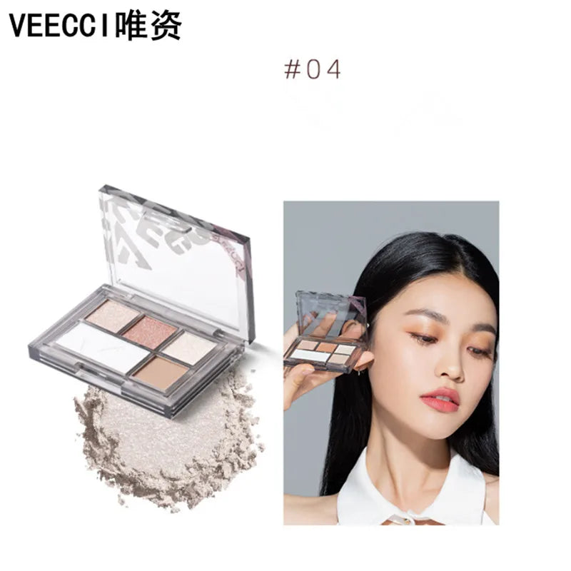 Veecci 5-Shade Eyeshadow Palette – Matte & Shimmer Earth Tones Eyeshadow Palette SWANS 04