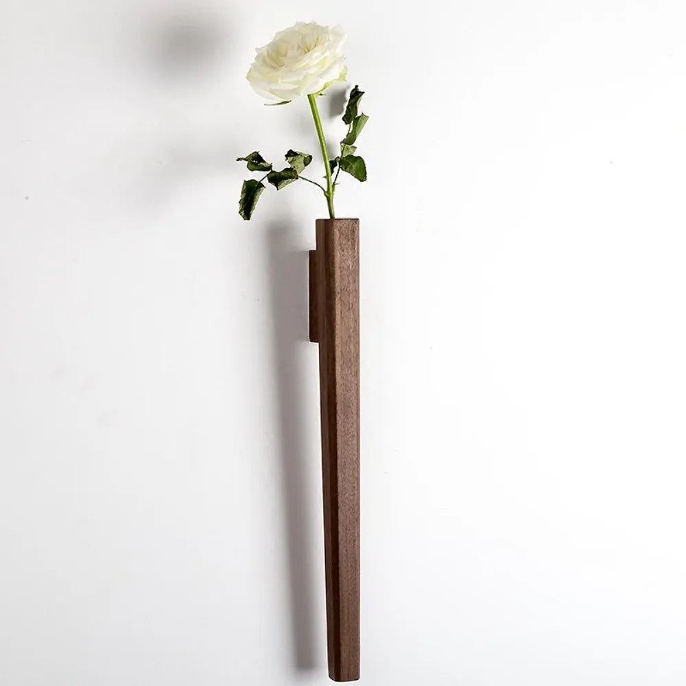 Wooden Wall-Mounted Vase – Bamboo Hydroponic Flower Holder Wall-Mounted Vase SWANS Black Walnut