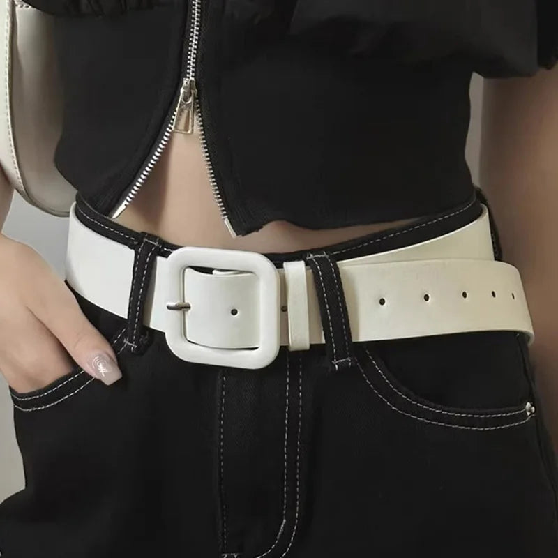 FAITOLAGI Wide PU Leather Belt Women Pin Buckle Waist Strap Wide Fashion Belt SWANS