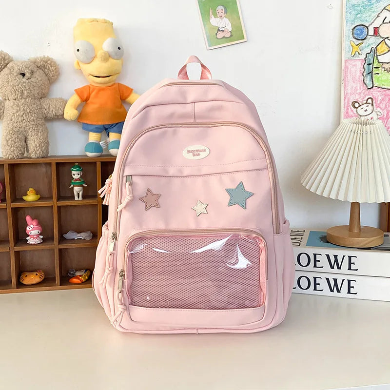 Y2K Transparent Ita Backpack – Cute Badge Display School Bag Ita Backpack SWANS Pink