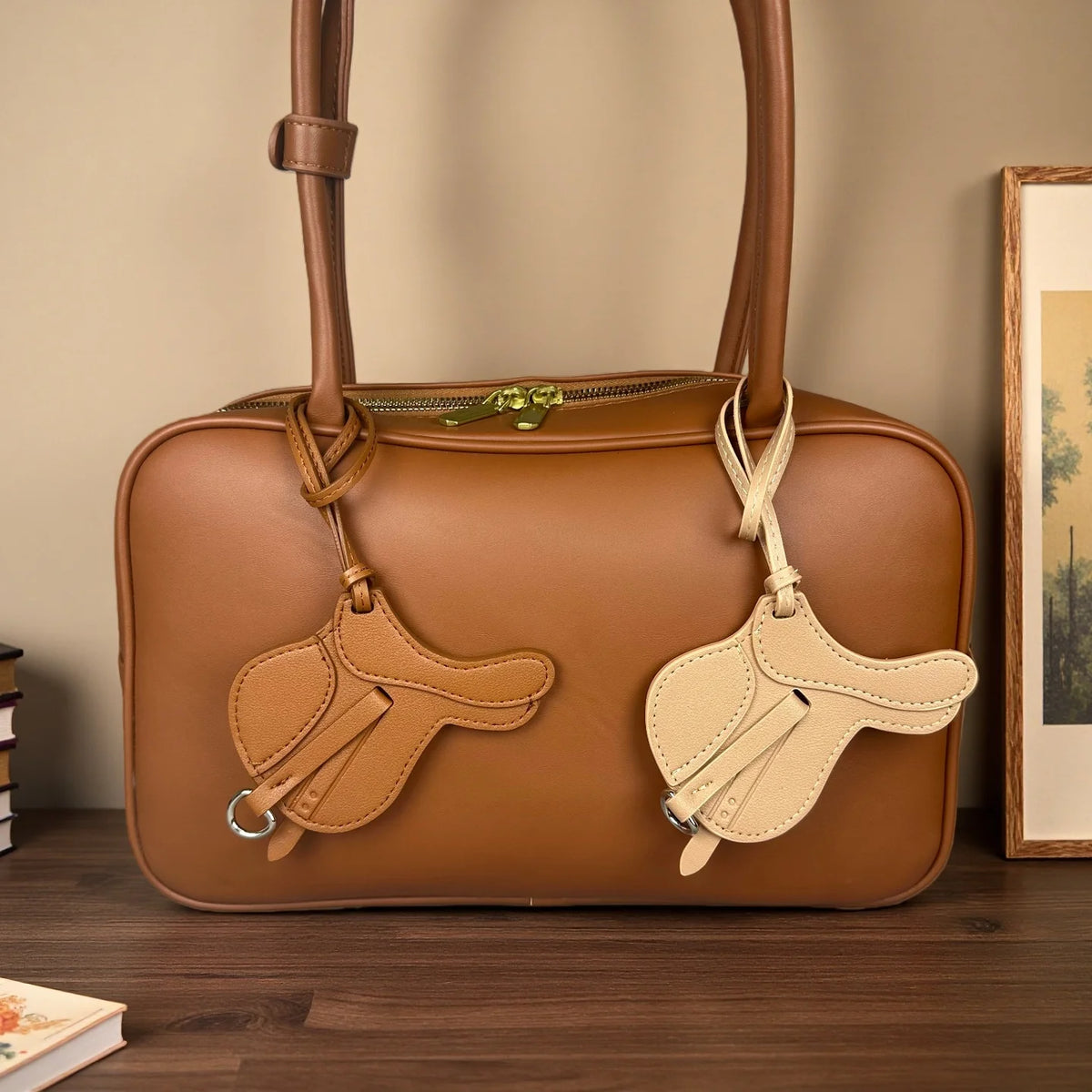 Equestrian Saddle Bag Charm – Premium PU Leather | Palm-Size Bag Charm SWANS