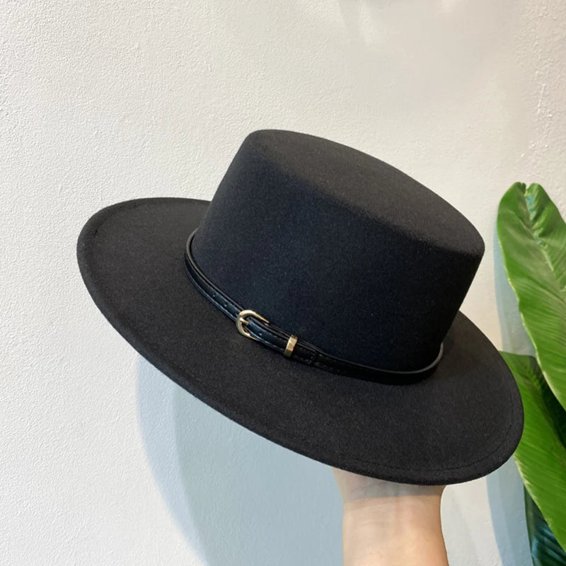 Women's Wool Fedora Hat – Belt Buckle Flap Brim Felt Cap Wool Fedora Hat SWANS AA 56-58cm