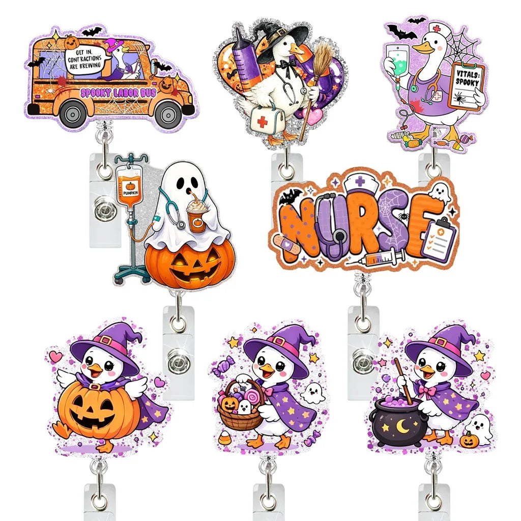 Halloween Retractable Badge Reel – Glitter ID Holder for Work Retractable Badge Reel SWANS