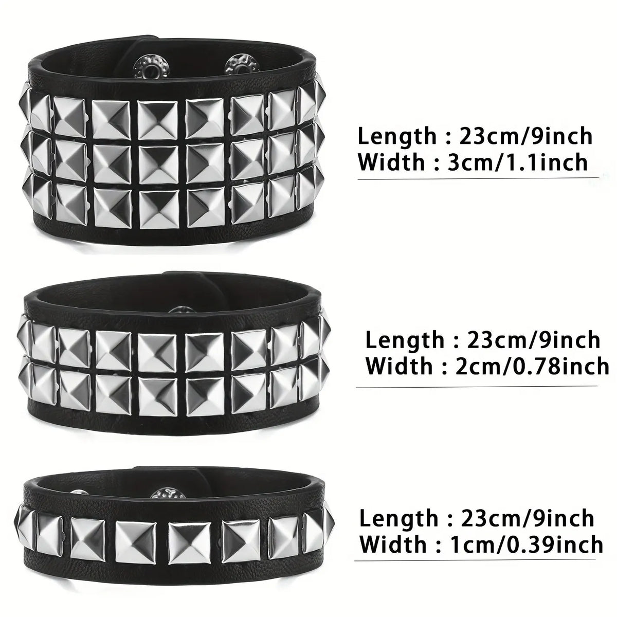 Y2K Punk Pyramid Rivet PU Wrist Strap Bracelet – Unisex Punk Wrist Bracelet SWANS
