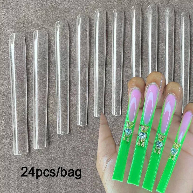 24-Pack 10XL Extra Long Square Press-On Nail Tips – Clear Acrylic Press-On Nail Tips SWANS 10XL Square
