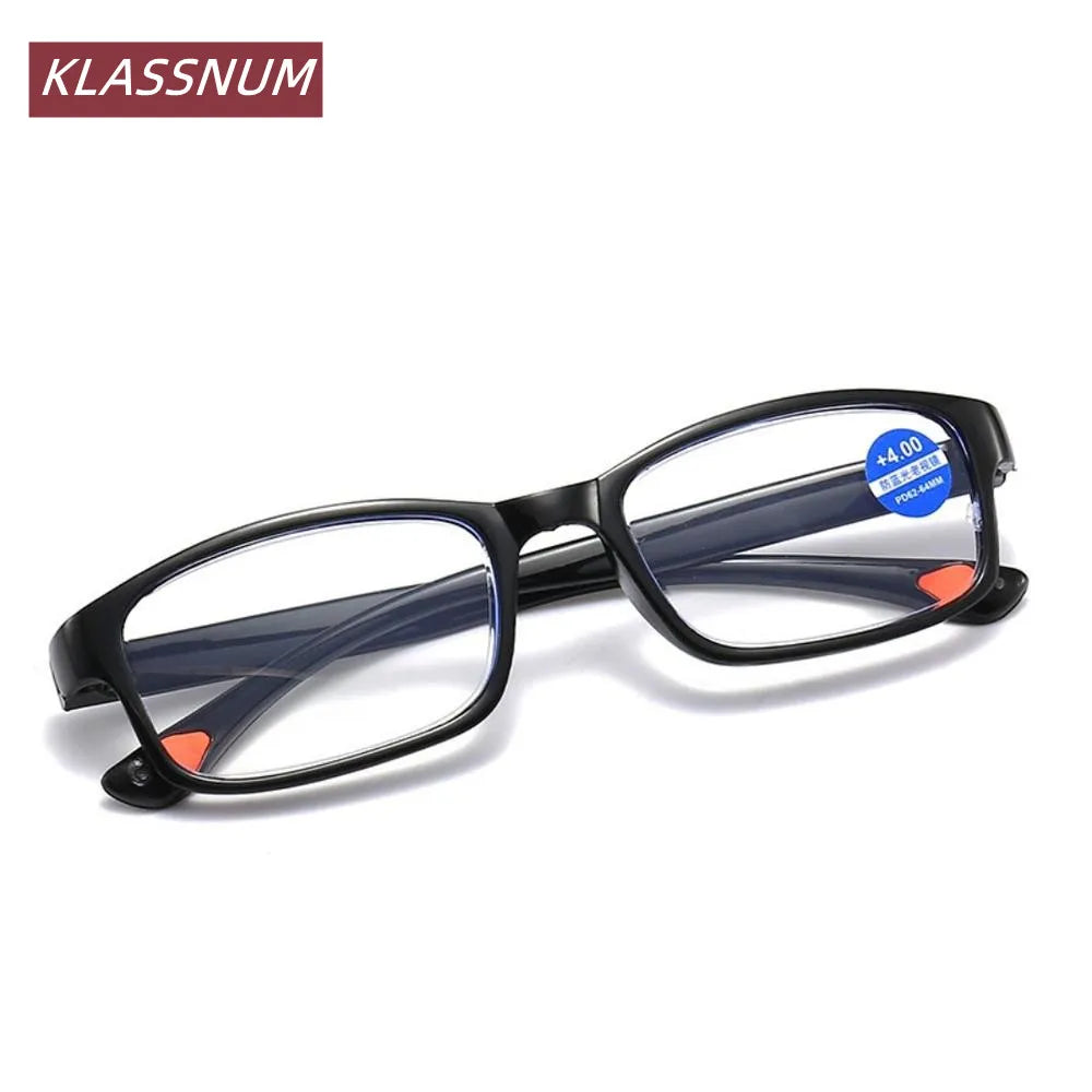 KLASSNUM Blue Light Blocking Reading Glasses – Rectangular PC Frame Reading Glasses SWANS