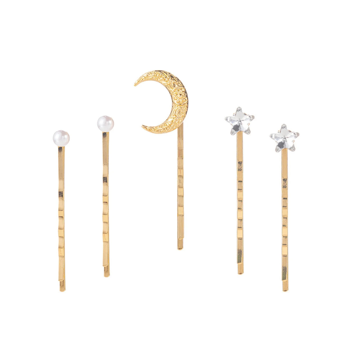 8-Pack Celestial Moon Star Faux Pearl Hair Pins – Gold Tone Hair Barrettes Set SWANS