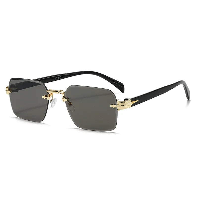 Y2K Rimless Diamond Cut Sunglasses UV400 Unisex Metal Punk Fashion Sunglasses SWANS Gold Black As the picture