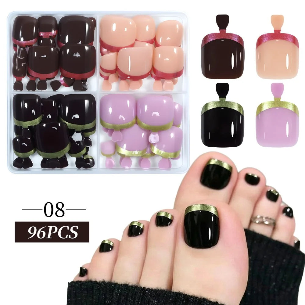 Short Square Press-On Toenails – French & Cat Eye Tips 24/30pc Press-On Toenails SWANS Style 08