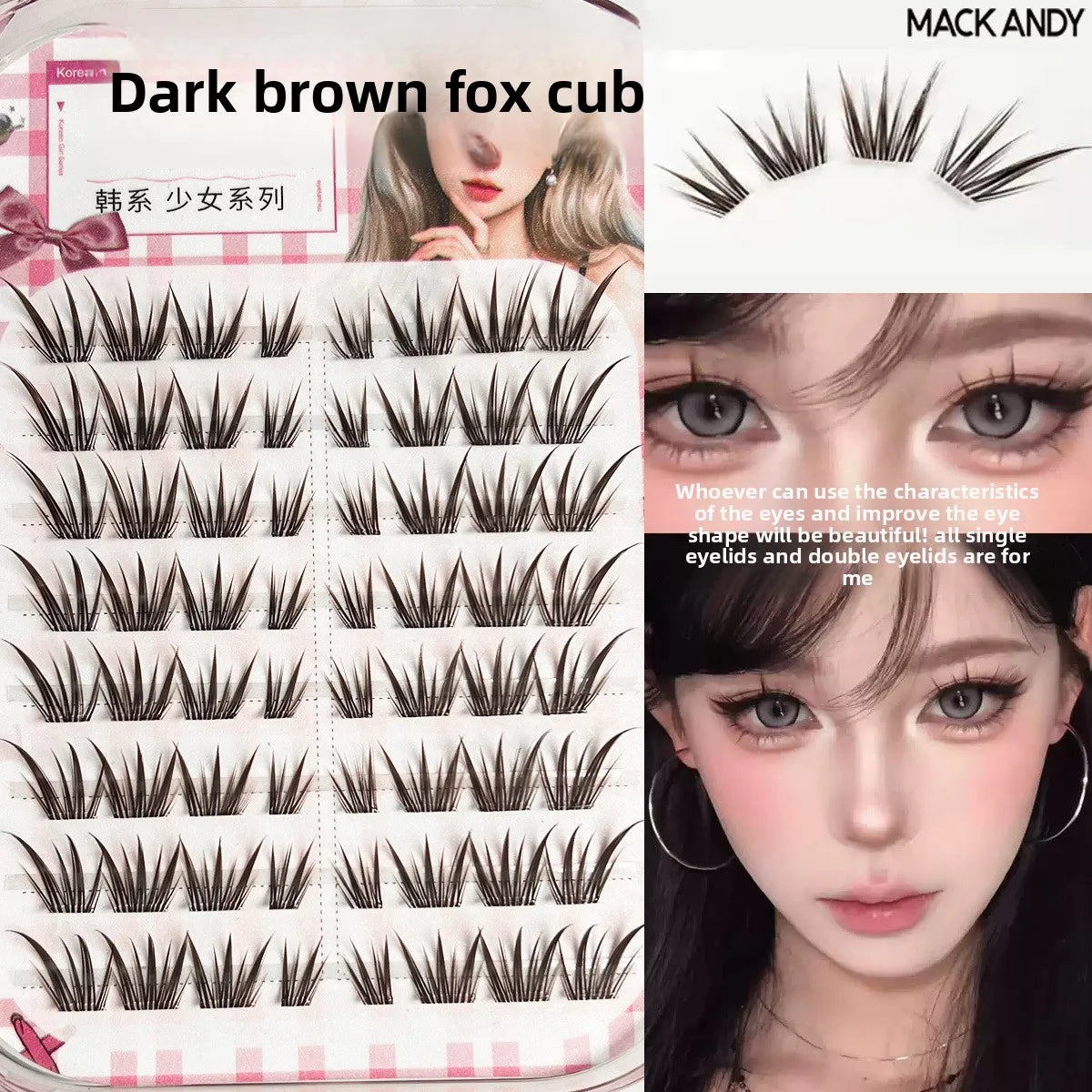 Press-On Fox Eye Cluster Lashes – No Glue Wispy Winged