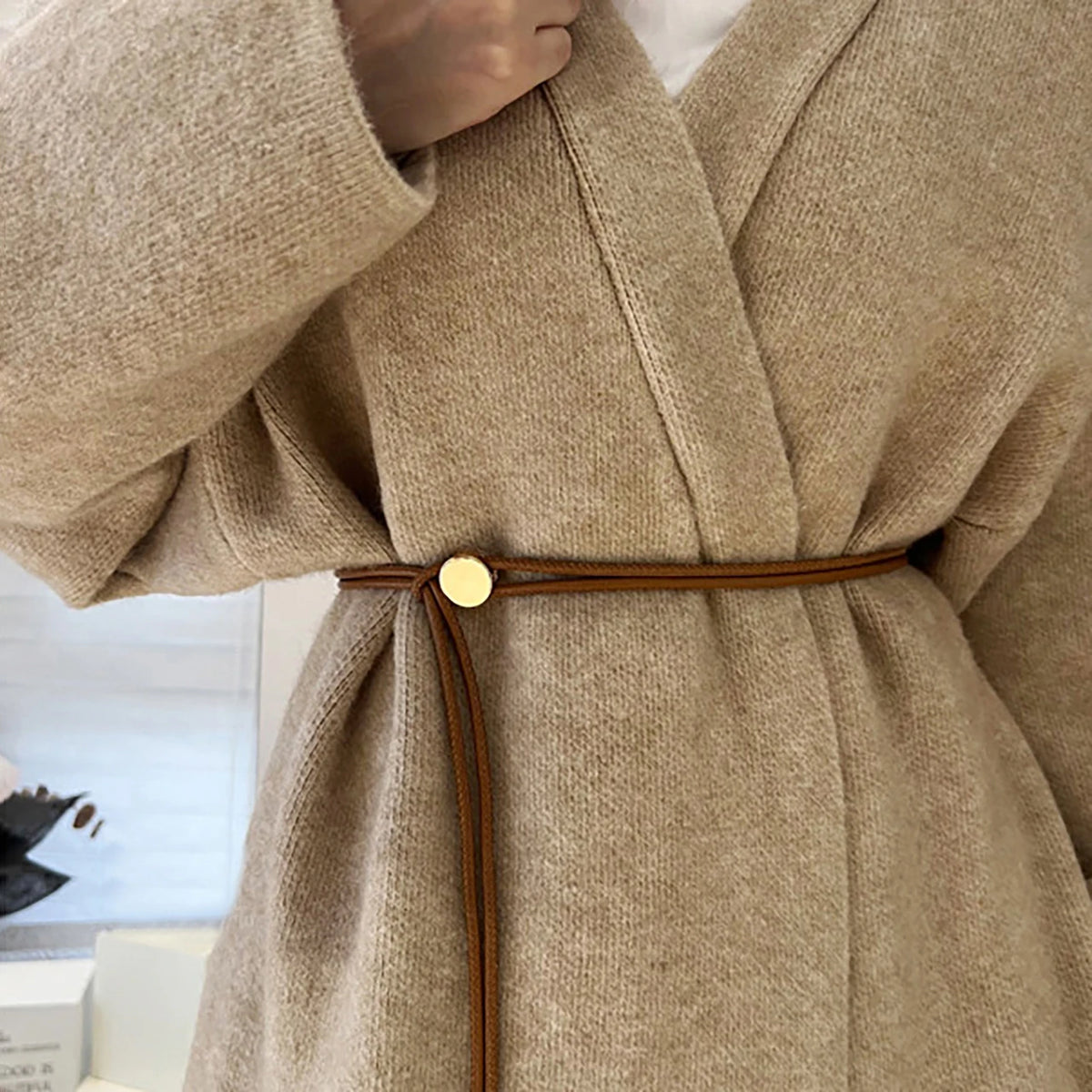 Women's PU Leather Rope Knot Thin Waist Belt – Solid Color Women's Waist Belt SWANS