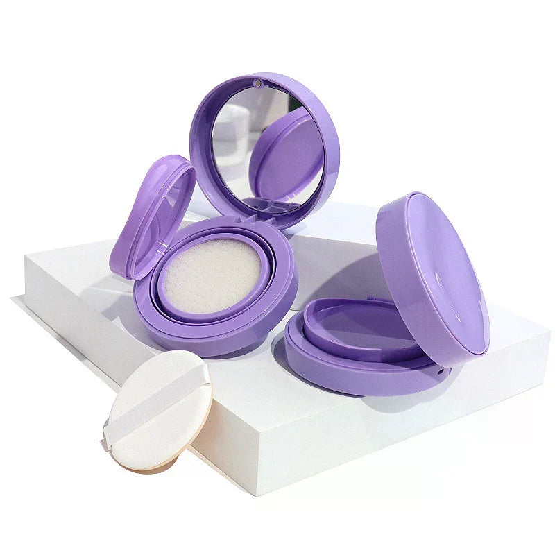 Purple Air Cushion Foundation DIY Case with Mirror & Sponge Makeup Compact Case SWANS