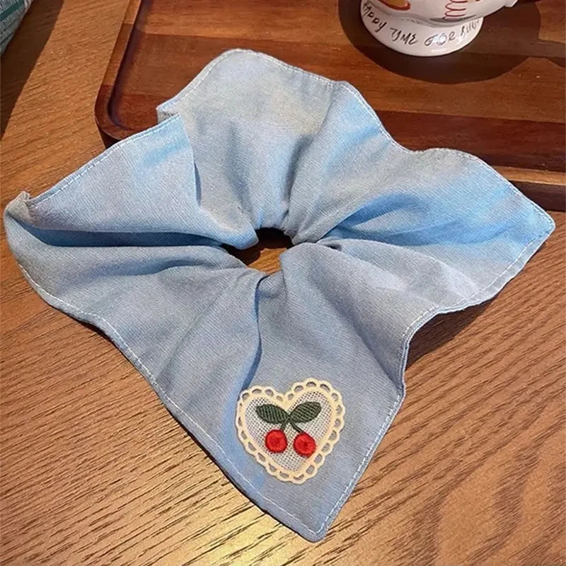 Cherry Print Hollow Fabric Scrunchie Headband & Scarf Hair Accessory Set SWANS