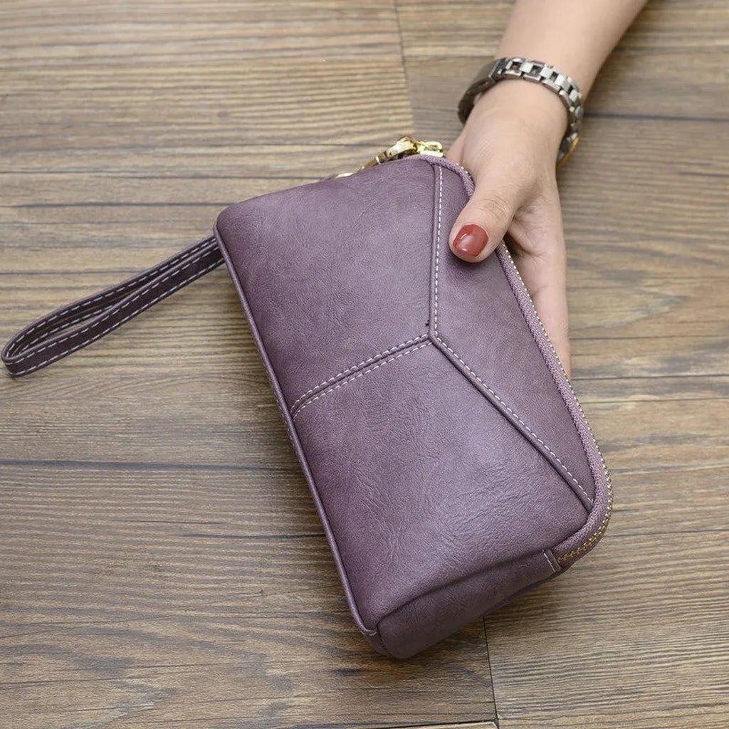 Women's PU Leather Long Clutch Wallet – Multifunctional Purse Women's Clutch Wallet SWANS Purple Grey