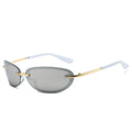 TOYEARN Y2K Oval Sunglasses UV400 Vintage Sport Goggle Fashion Sunglasses SWANS Silver As the picture