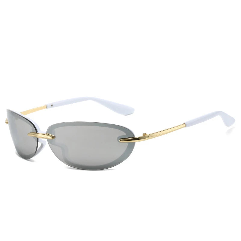 TOYEARN Y2K Oval Sunglasses UV400 Vintage Sport Goggle Fashion Sunglasses SWANS Silver As the picture